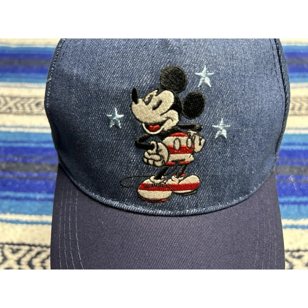 Mickey Mouse Hat USA Blue Denim Strapback Americana Patriotic Casual Adjustable
